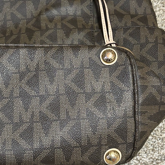 Michael Kors Brown Tote with Monogram Pattern and Gold Accents - Picture 10 of 14